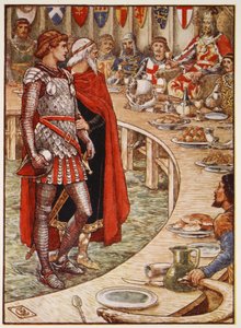 Sir Galahad wordt naar het hof van koning Arthur gebracht, uit 